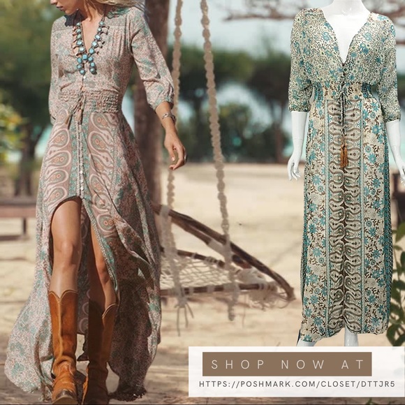 Front Slit Button Front Boho 3/4 Slv Lightweight - Picture 9 of 14